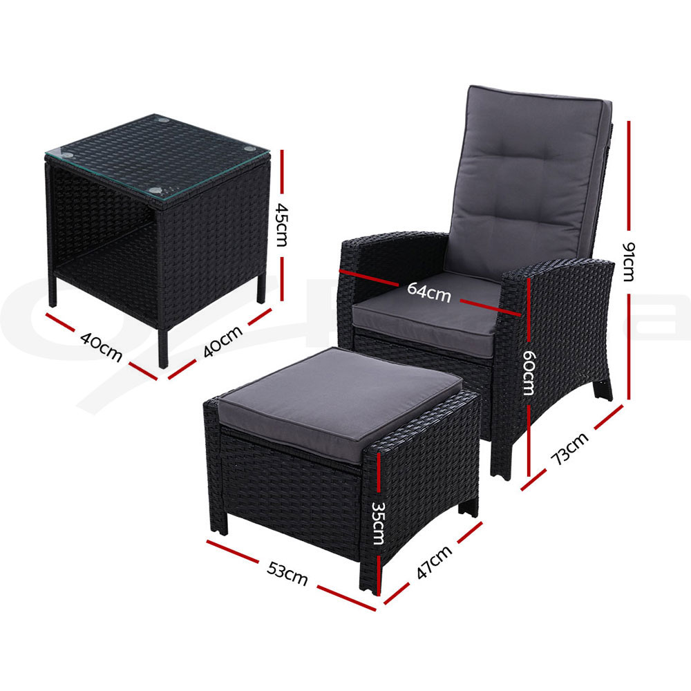 Gardeon Recliner Chairs Sun Lounge Outdoor Furniture Patio Setting Wicker Sofa - Picture 42 of 97
