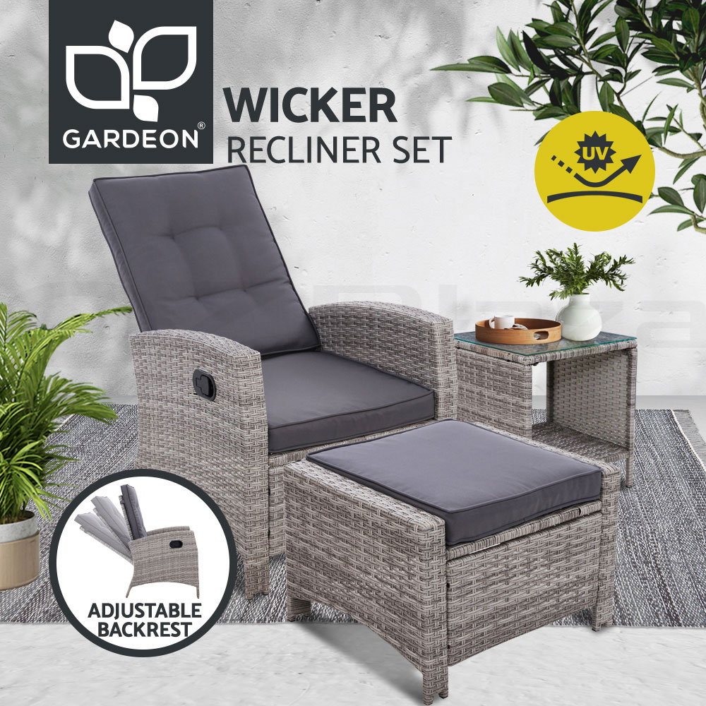 Gardeon Recliner Chairs Sun Lounge Outdoor Furniture Patio Setting Wicker Sofa - Picture 43 of 97