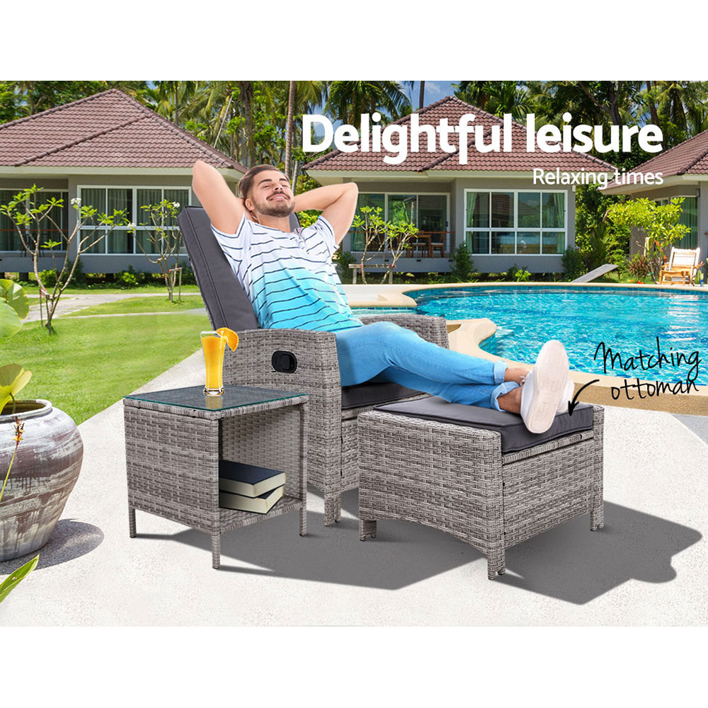 Gardeon Recliner Chairs Sun Lounge Outdoor Furniture Patio Setting Wicker Sofa - Picture 44 of 97