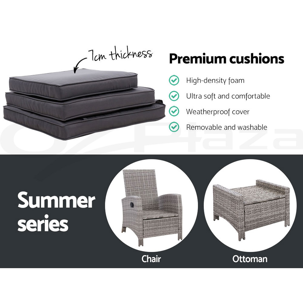 Gardeon Recliner Chairs Sun Lounge Outdoor Furniture Patio Setting Wicker Sofa - Picture 49 of 97