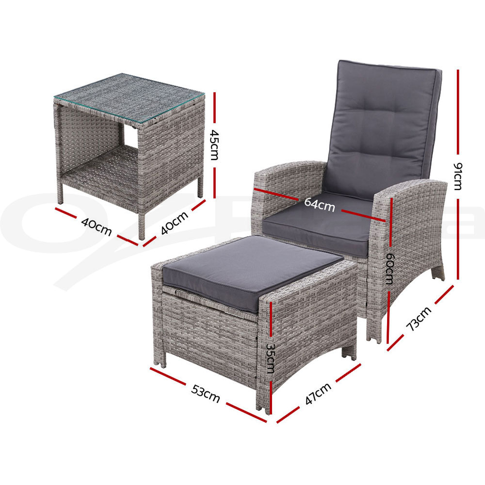 Gardeon Recliner Chairs Sun Lounge Outdoor Furniture Patio Setting Wicker Sofa - Picture 53 of 97
