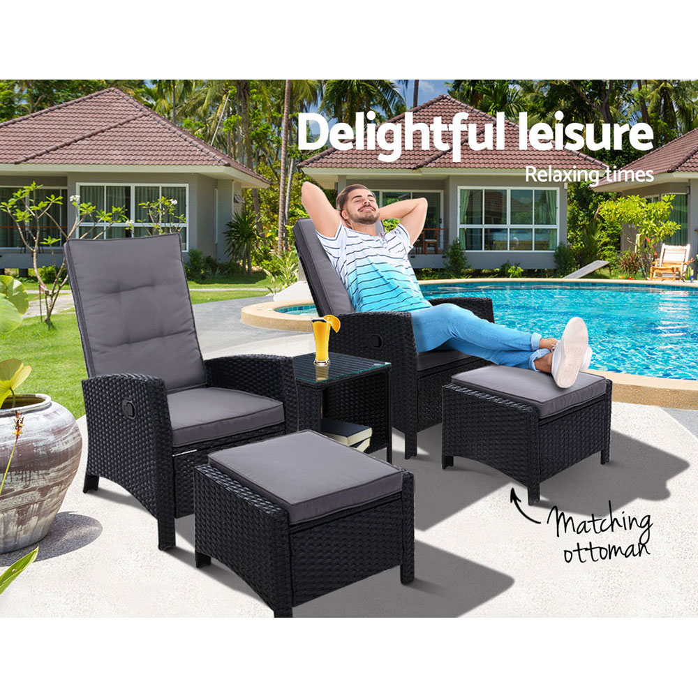 Gardeon Recliner Chairs Sun Lounge Outdoor Furniture Patio Setting Wicker Sofa - Picture 77 of 97
