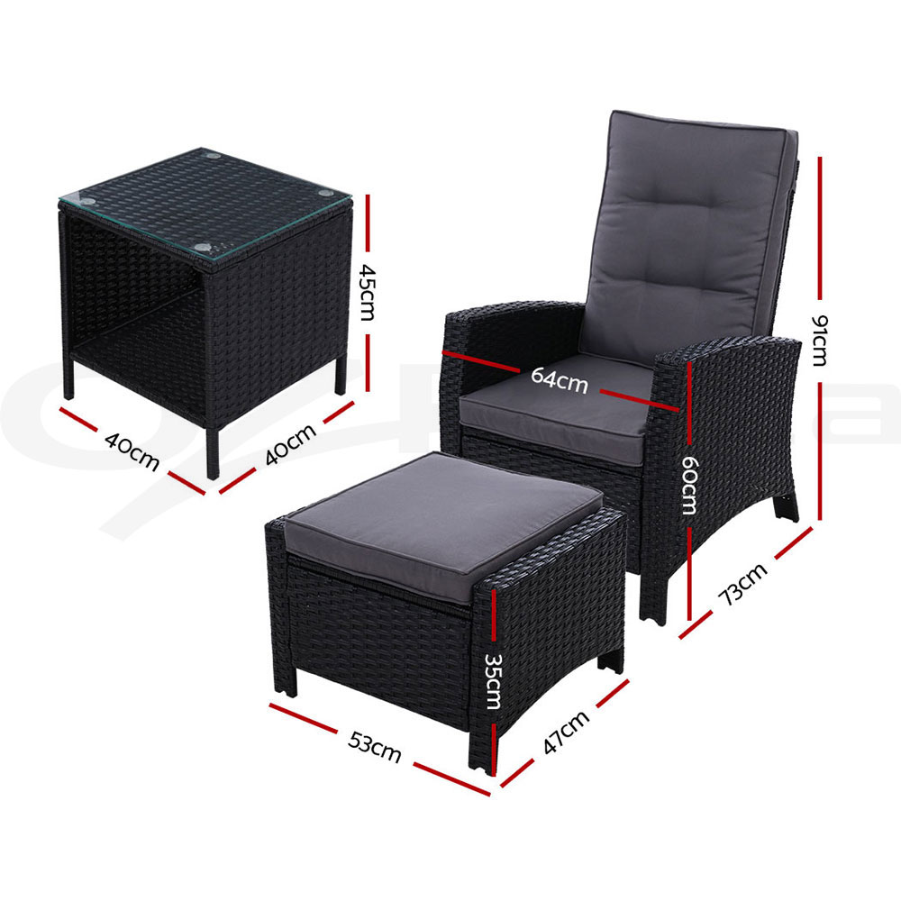Gardeon Recliner Chairs Sun Lounge Outdoor Furniture Patio Setting Wicker Sofa - Picture 86 of 97