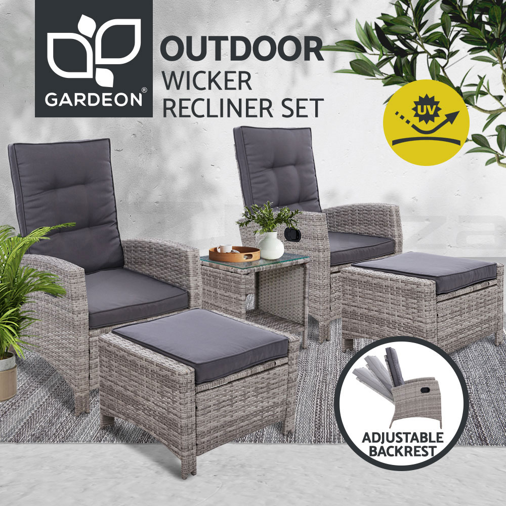Gardeon Recliner Chairs Sun Lounge Outdoor Furniture Patio Setting Wicker Sofa - Picture 87 of 97
