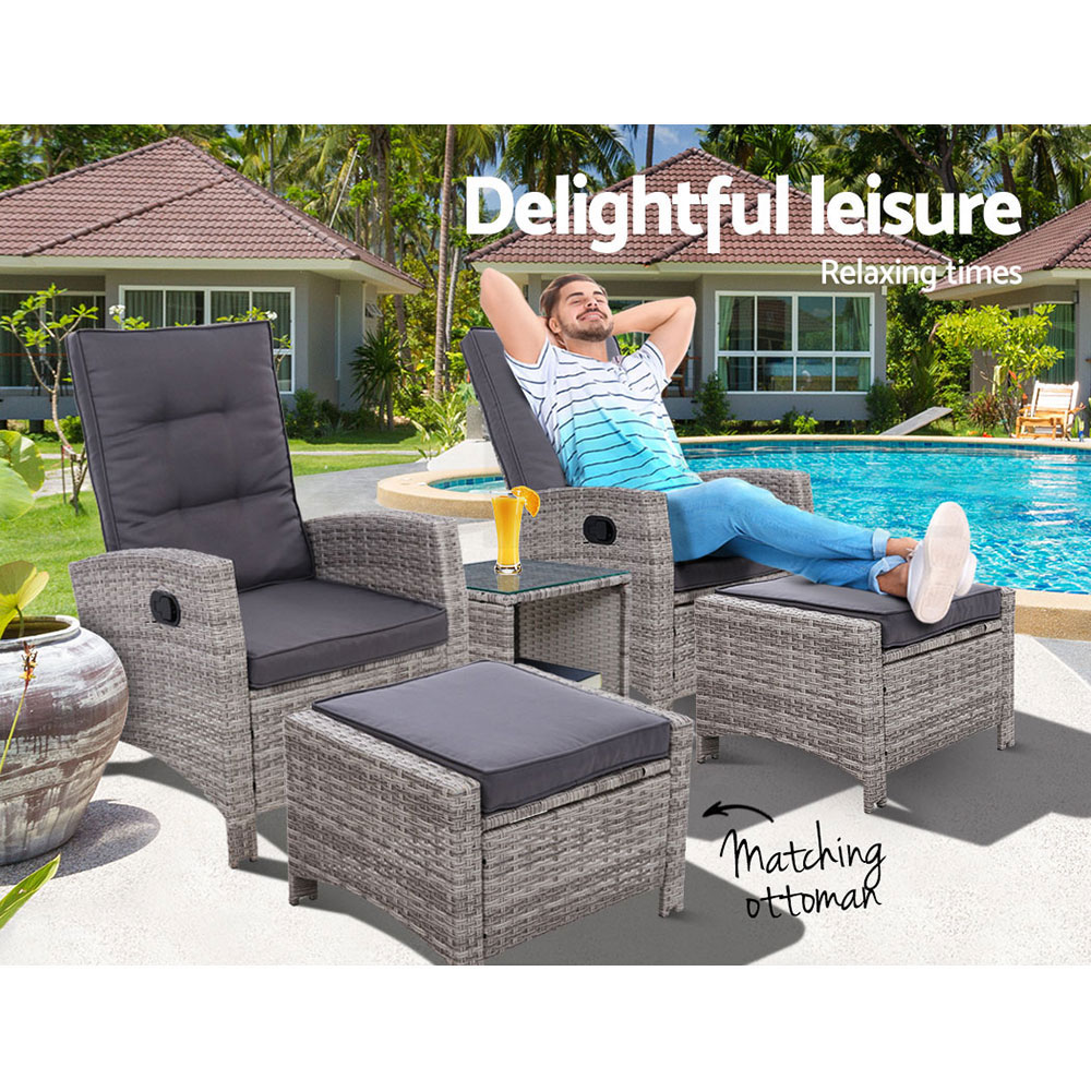 Gardeon Recliner Chairs Sun Lounge Outdoor Furniture Patio Setting Wicker Sofa - Picture 88 of 97