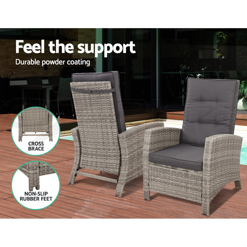 Gardeon Recliner Chairs Sun Lounge Outdoor Furniture Patio Setting Wicker Sofa - Picture 90 of 97
