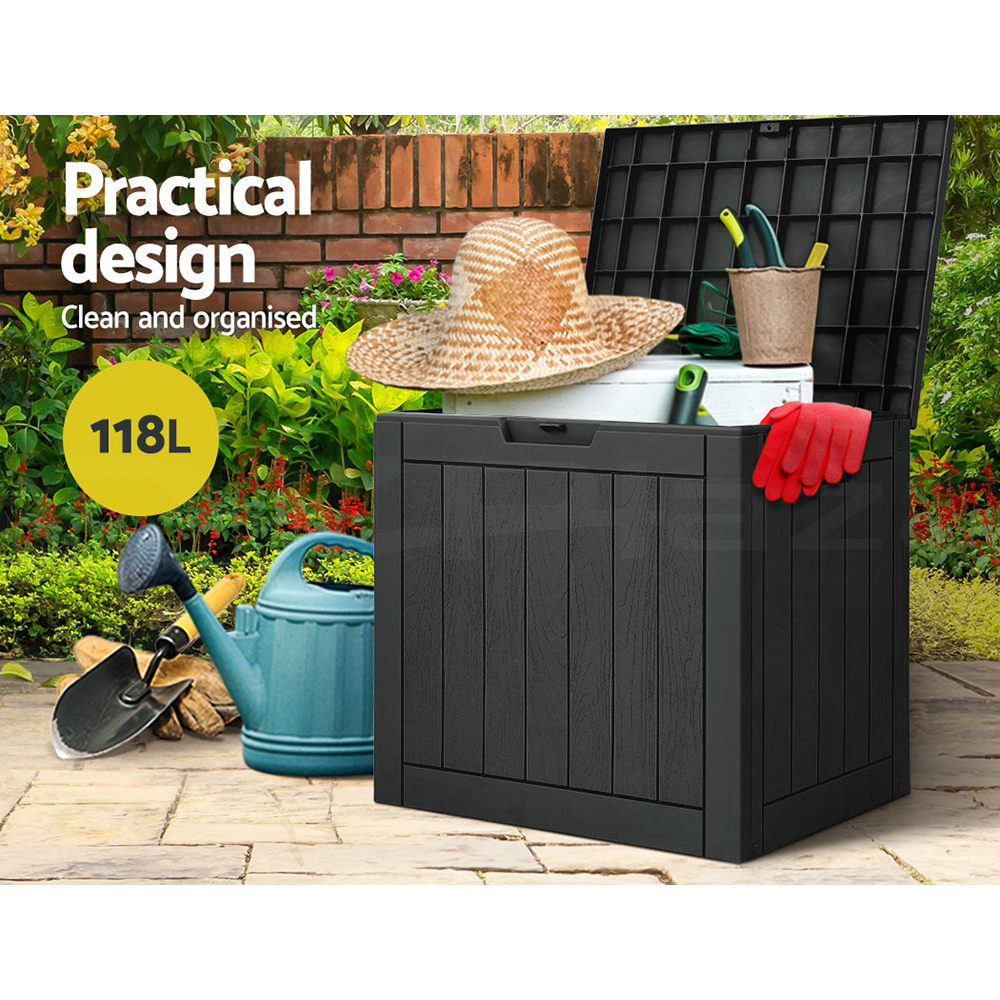 Gardeon Outdoor Storage Box 118L Container Lockable Indoor Garden Shed Toy Tool - Picture 14 of 33