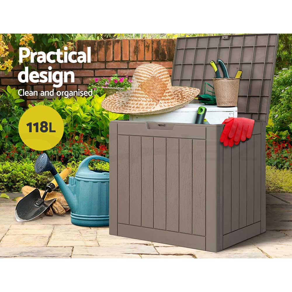 Gardeon Outdoor Storage Box 118L Container Lockable Indoor Garden Shed Toy Tool - Picture 25 of 33