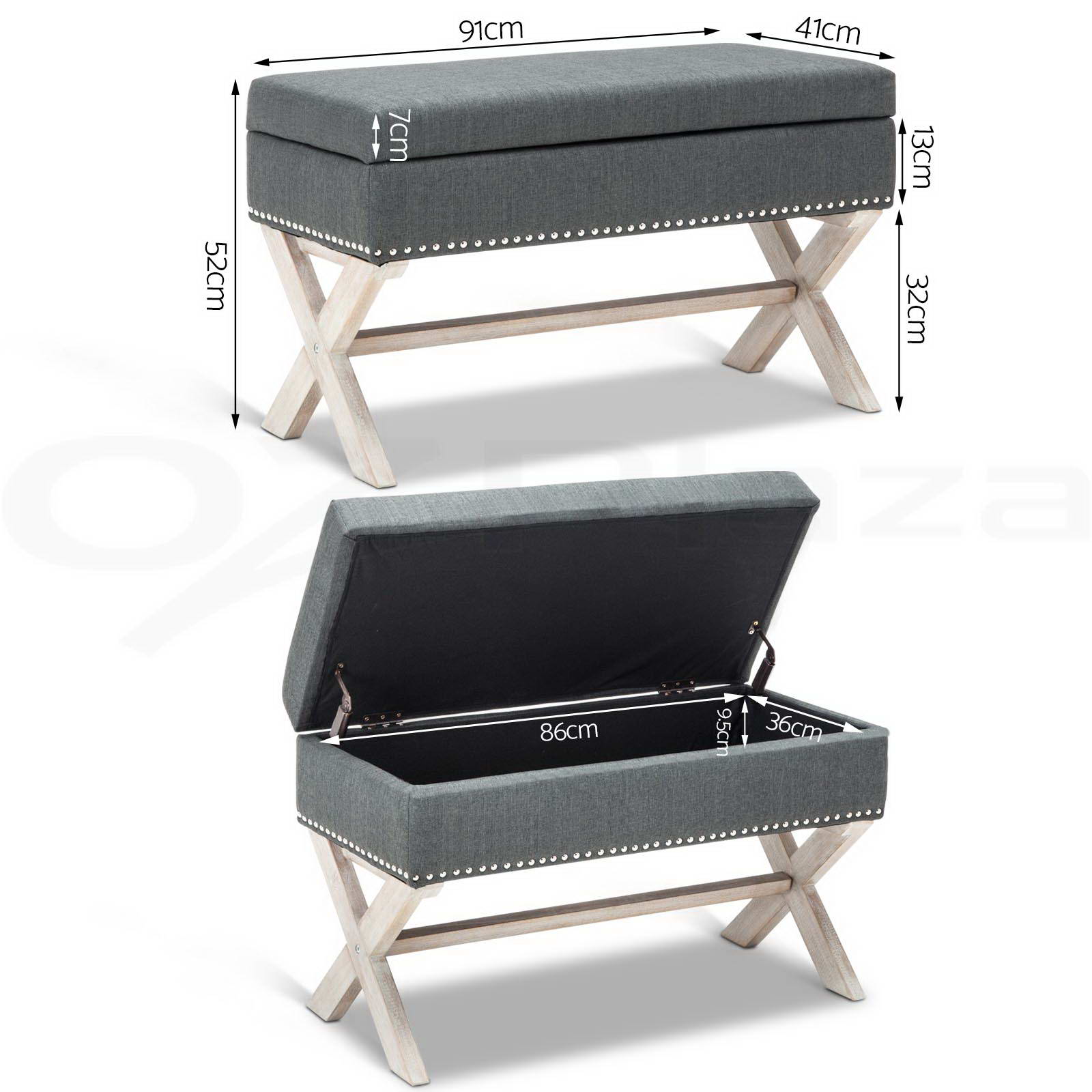 Artiss Ottoman Storage Seat Blanket Box PU Leather Fabric Foot Stool Black Grey - Picture 45 of 47