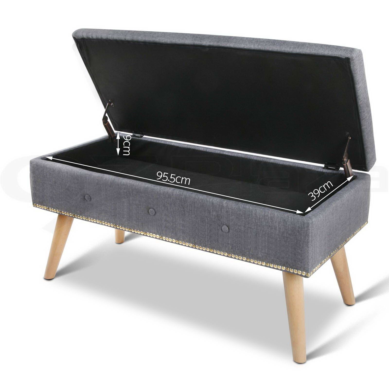 Artiss Ottoman Storage Seat Blanket Box PU Leather Fabric Foot Stool Black Grey - Picture 37 of 47