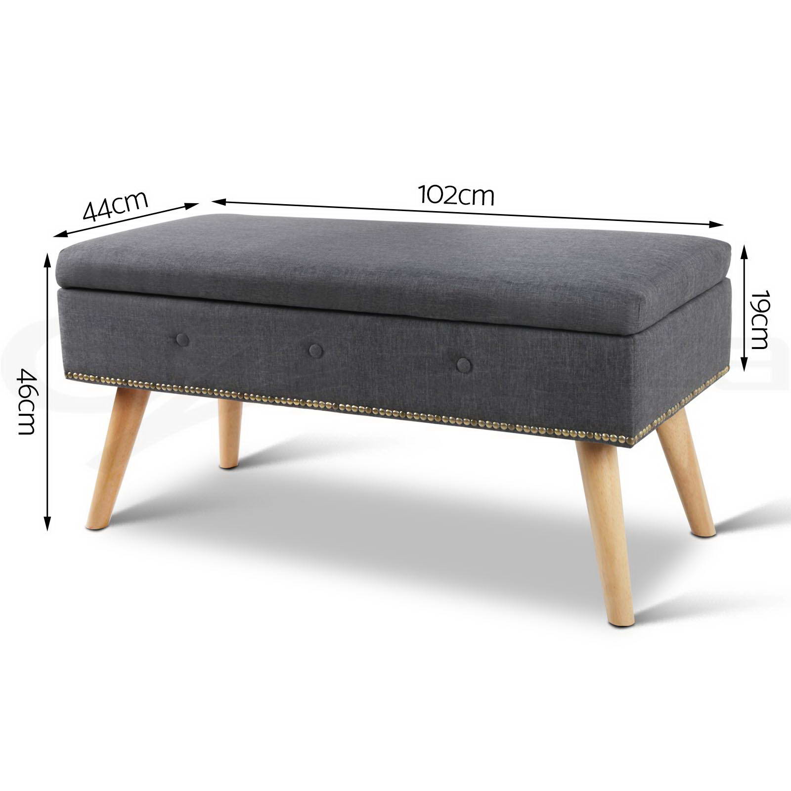 Artiss Ottoman Storage Seat Blanket Box PU Leather Fabric Foot Stool Black Grey - Picture 38 of 47