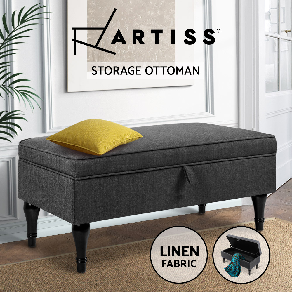 Artiss Ottoman Storage Seat Blanket Box PU Leather Fabric Foot Stool Black Grey - Picture 33 of 47