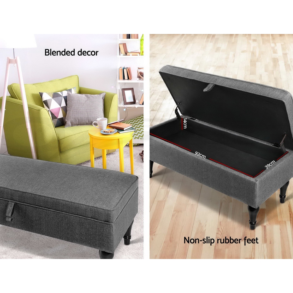 Artiss Ottoman Storage Seat Blanket Box PU Leather Fabric Foot Stool Black Grey - Picture 34 of 47