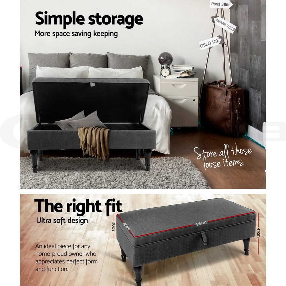 Artiss Ottoman Storage Seat Blanket Box PU Leather Fabric Foot Stool Black Grey - Picture 35 of 47