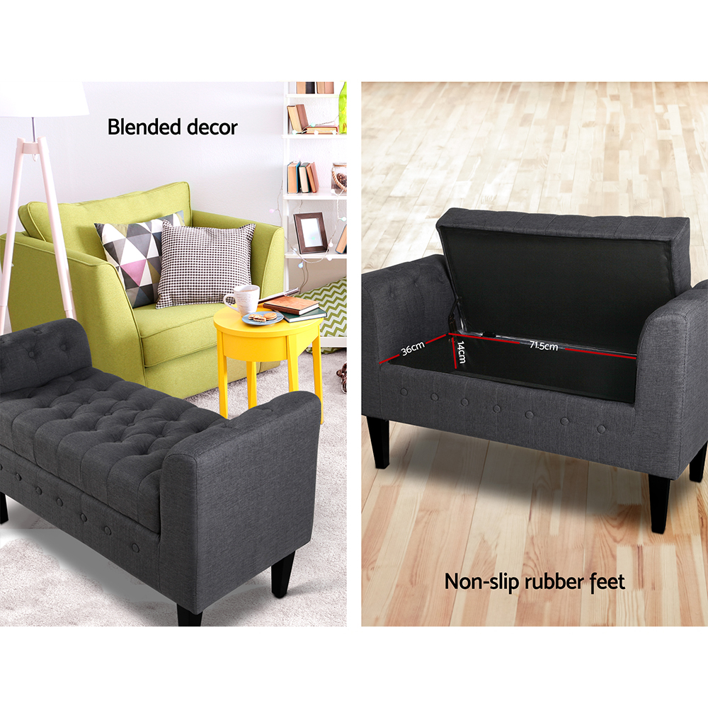 Artiss Ottoman Storage Seat Blanket Box PU Leather Fabric Foot Stool Black Grey - Picture 24 of 47