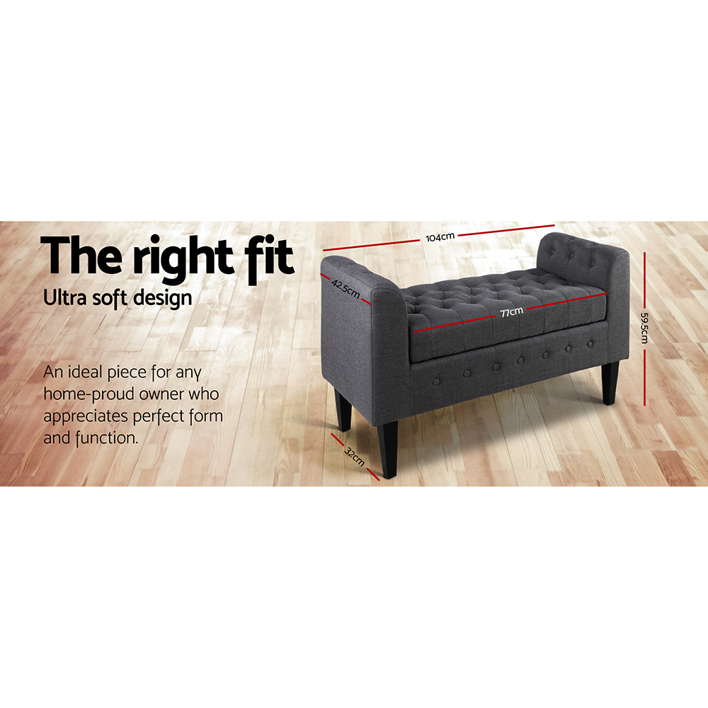 Artiss Ottoman Storage Seat Blanket Box PU Leather Fabric Foot Stool Black Grey - Picture 25 of 47