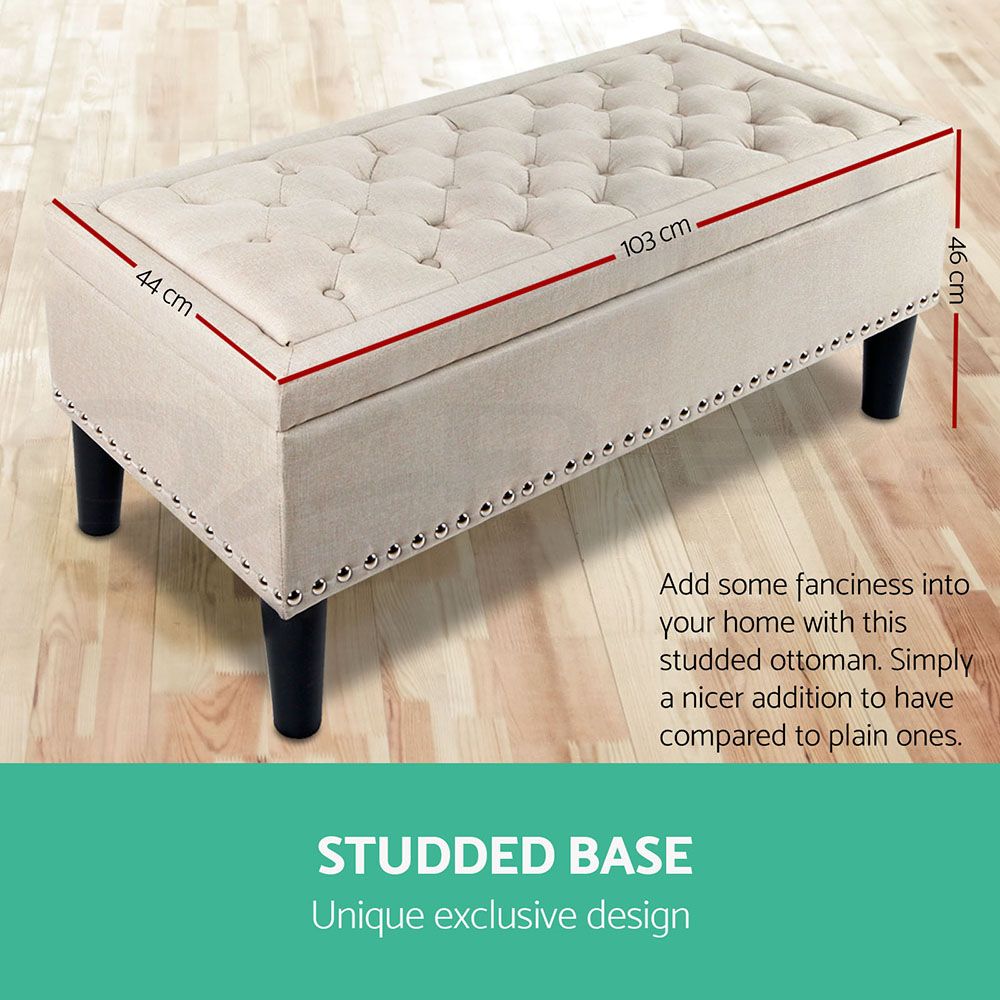 Artiss Ottoman Storage Seat Blanket Box PU Leather Fabric Foot Stool Black Grey - Picture 40 of 47