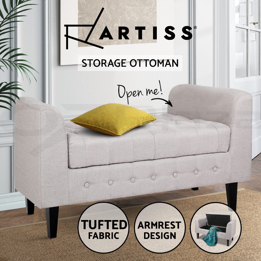 Artiss Storage Ottoman Blanket Box Foot Stool Couch Linen Fabric LARGE Chest - Picture 21 of 31