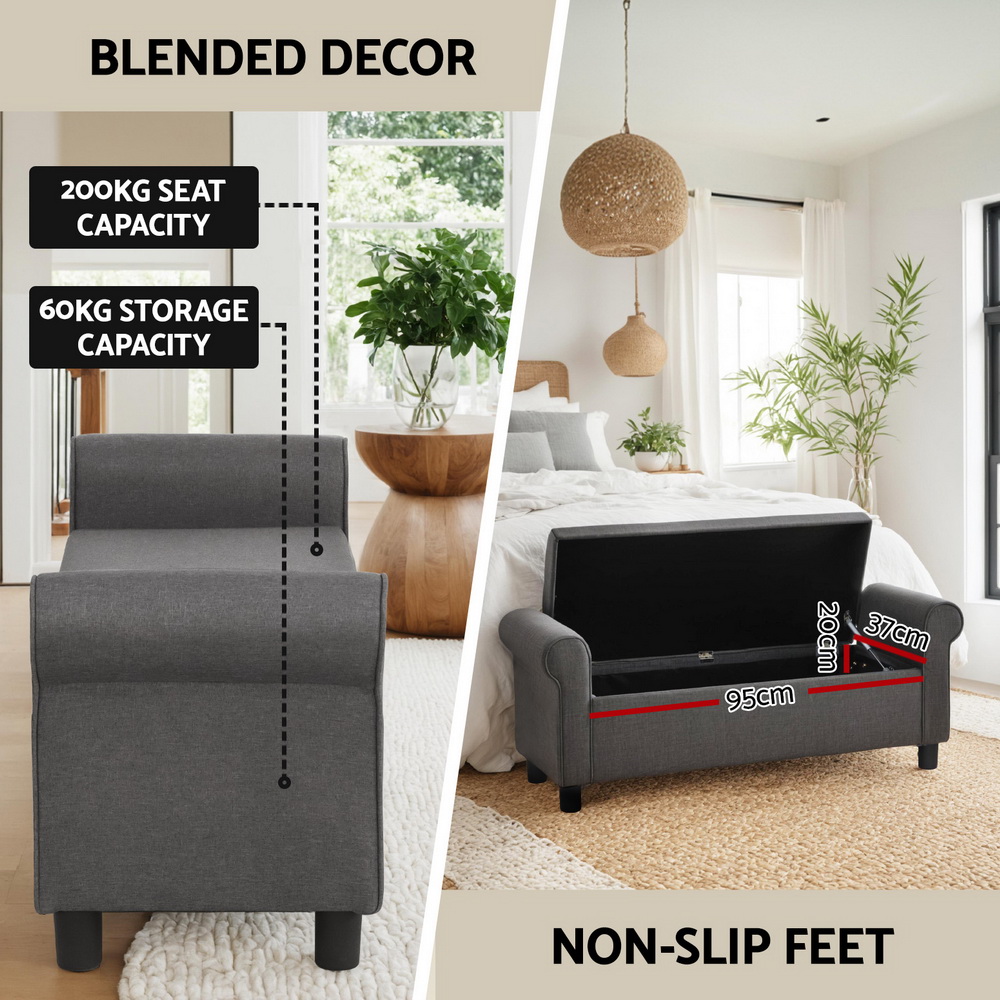 Artiss Storage Ottoman Blanket Box Foot Stool Couch Linen Fabric LARGE Chest - Picture 13 of 31