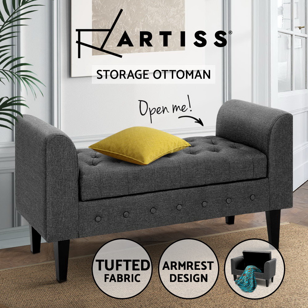 Artiss Storage Ottoman Blanket Box Foot Stool Couch Linen Fabric LARGE Chest - Picture 25 of 31