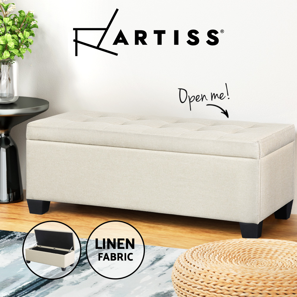 Artiss Storage Ottoman Blanket Box PU Leather Fabric Chest Toy Foot Stool LARGE - Picture 10 of 72
