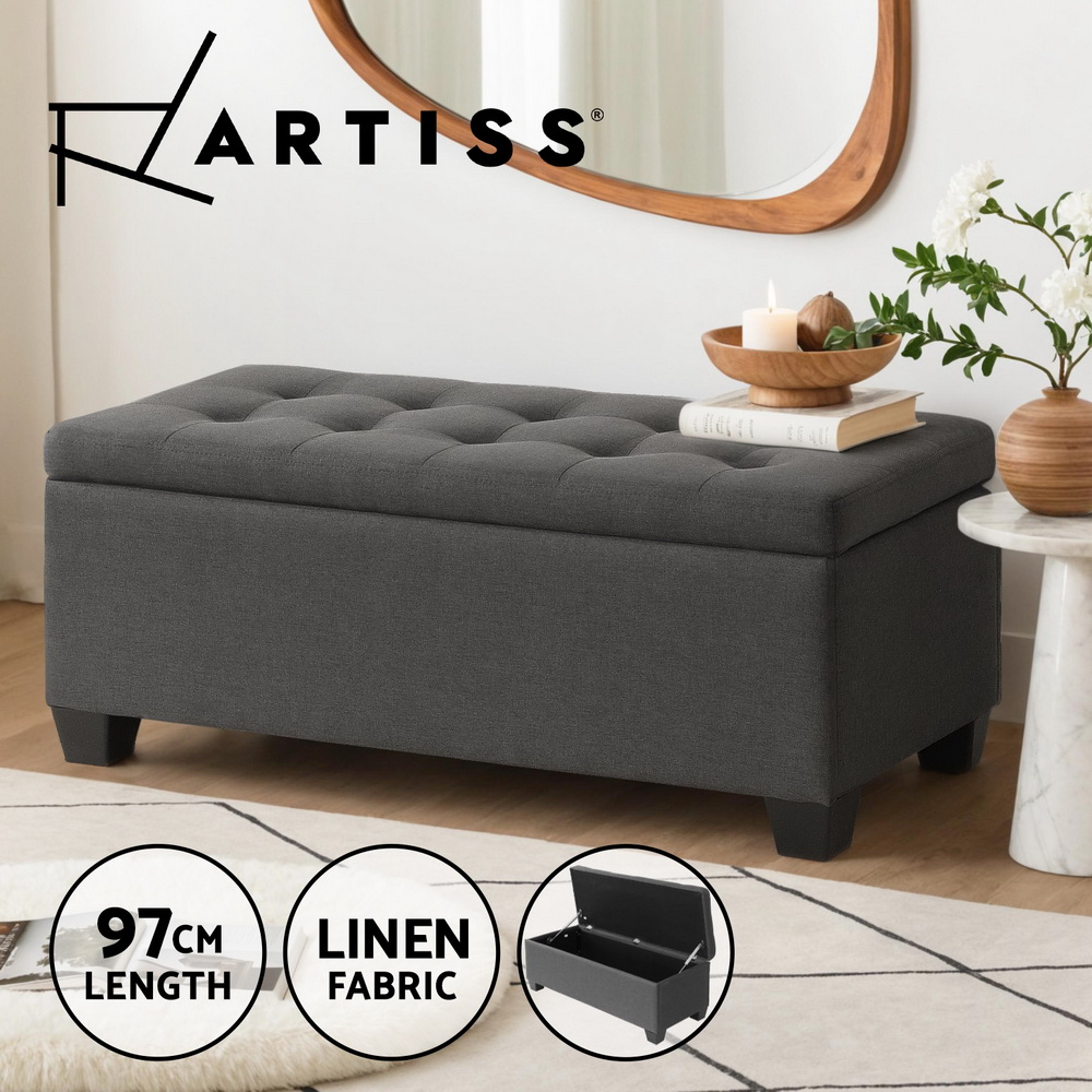 Artiss Storage Ottoman Blanket Box PU Leather Fabric Chest Toy Foot Stool LARGE - Picture 28 of 72