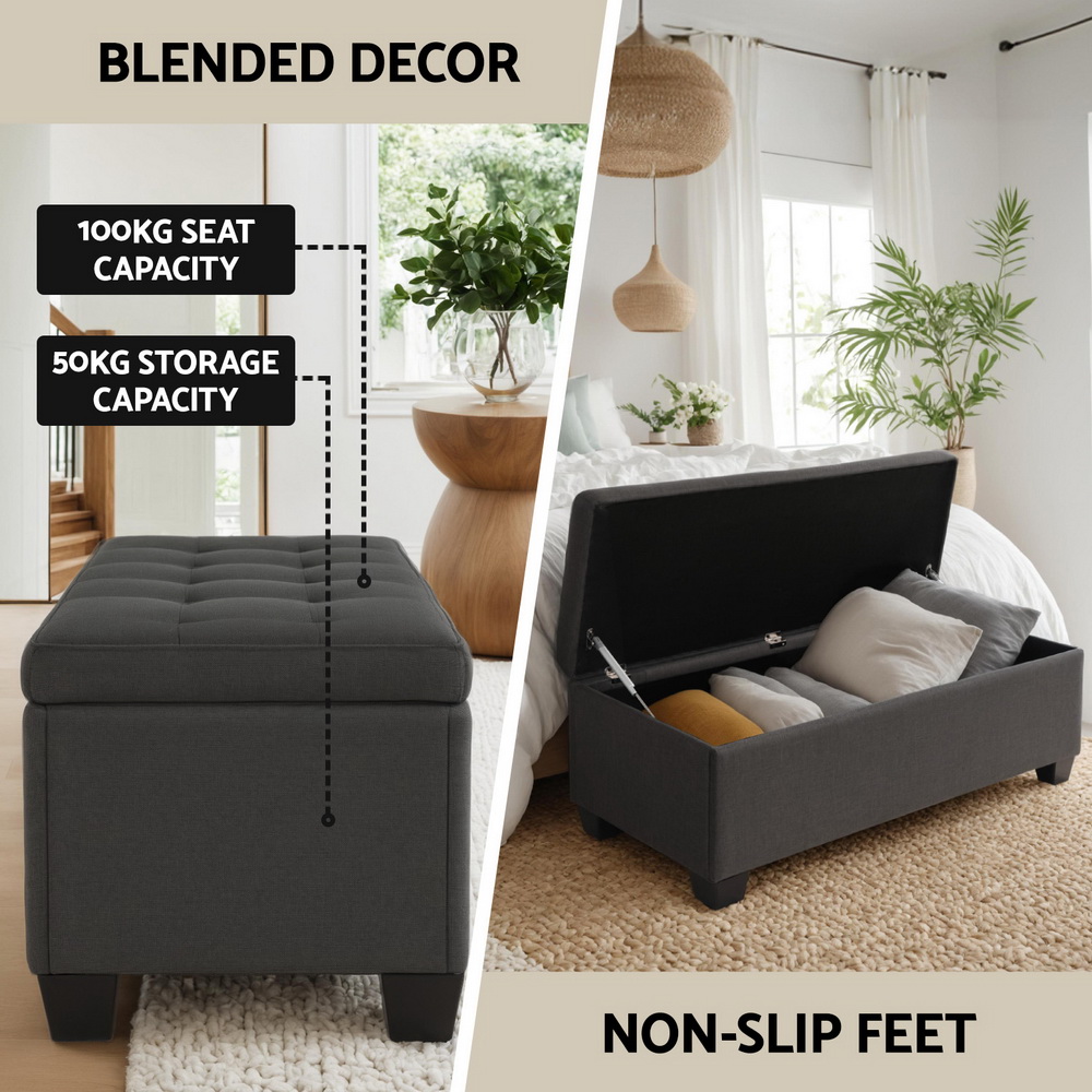 Artiss Storage Ottoman Blanket Box PU Leather Fabric Chest Toy Foot Stool LARGE - Picture 30 of 72