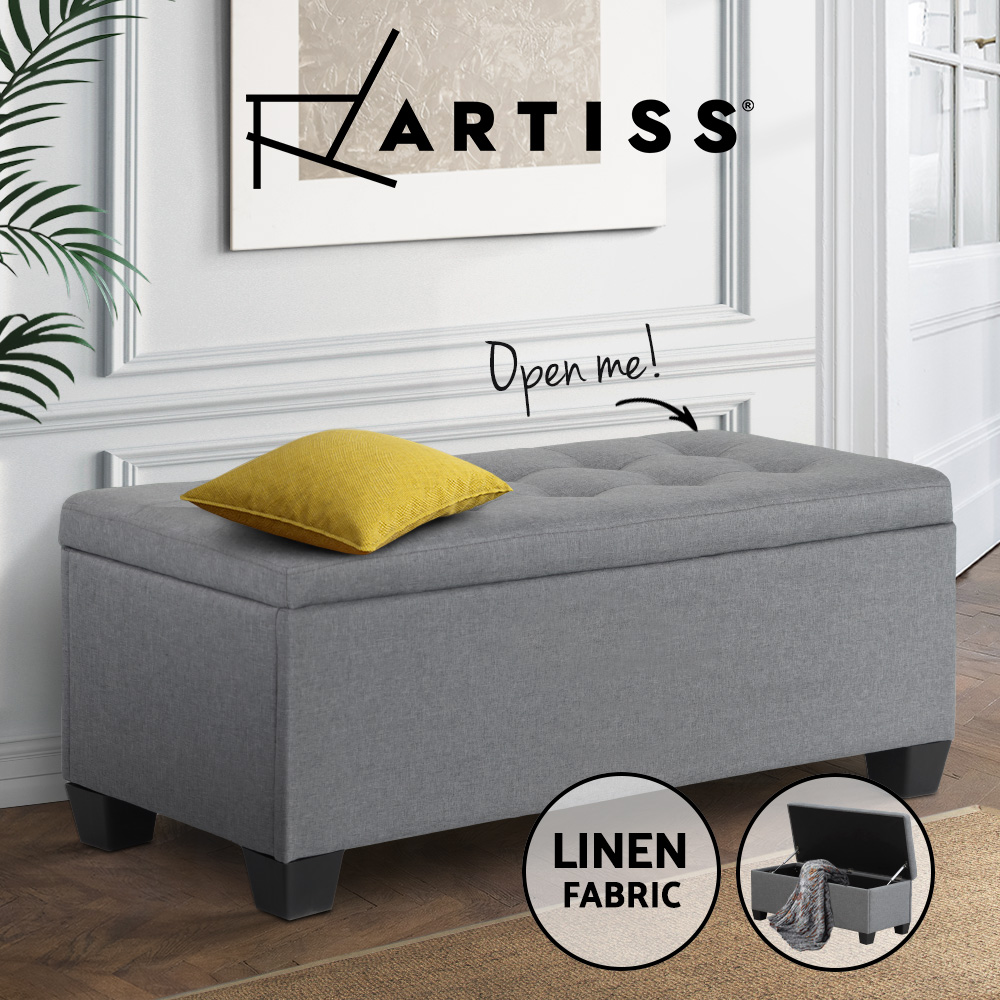 Artiss Storage Ottoman Blanket Box PU Leather Fabric Chest Toy Foot Stool LARGE - Picture 34 of 72