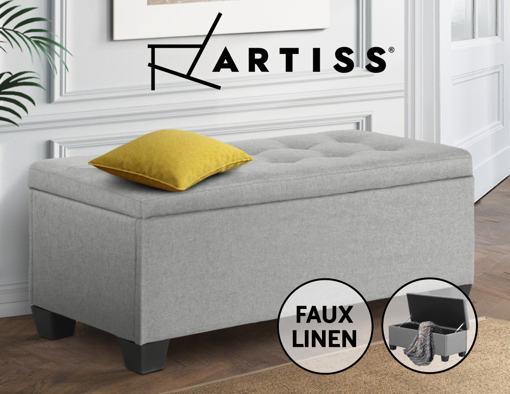 Artiss Blanket Box Ottoman Storage Linen Fabric Foot Stool Toy Large