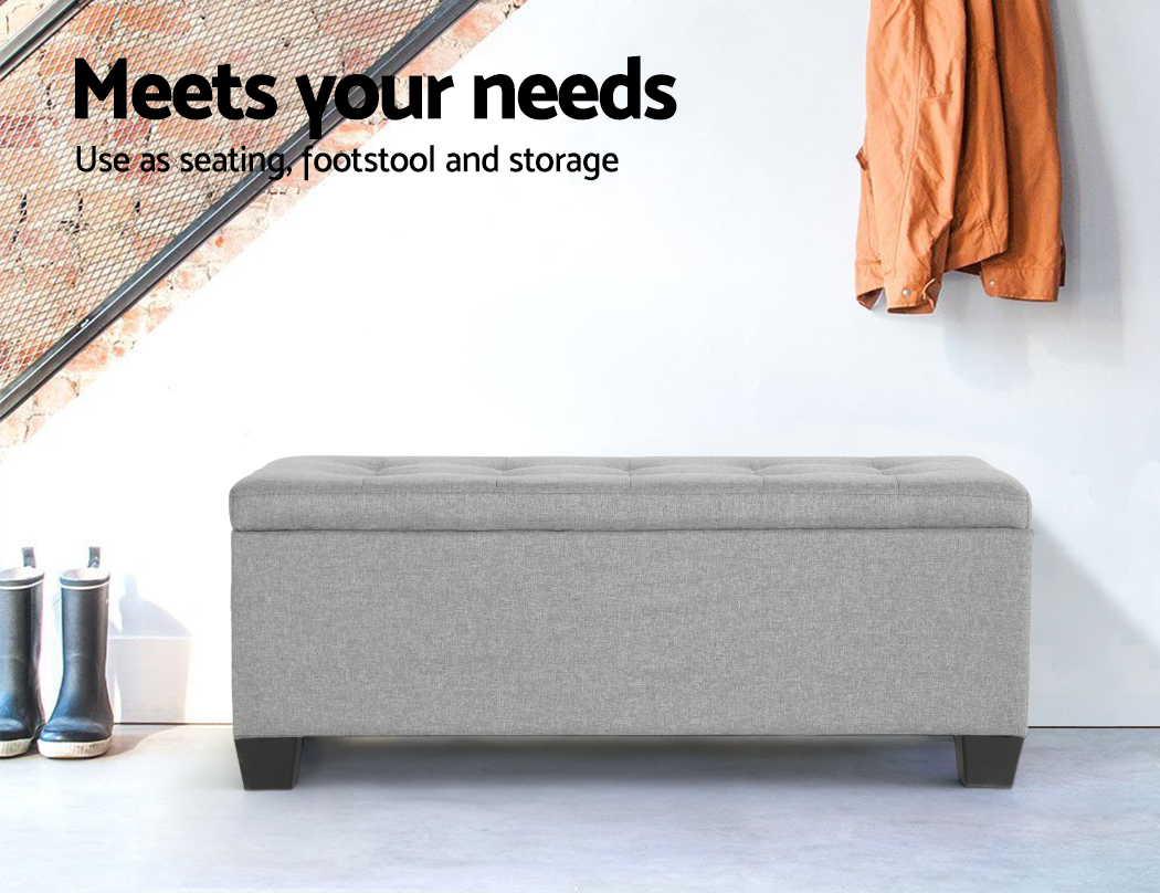 Artiss Blanket Box Ottoman Storage Linen Fabric Foot Stool Toy Large