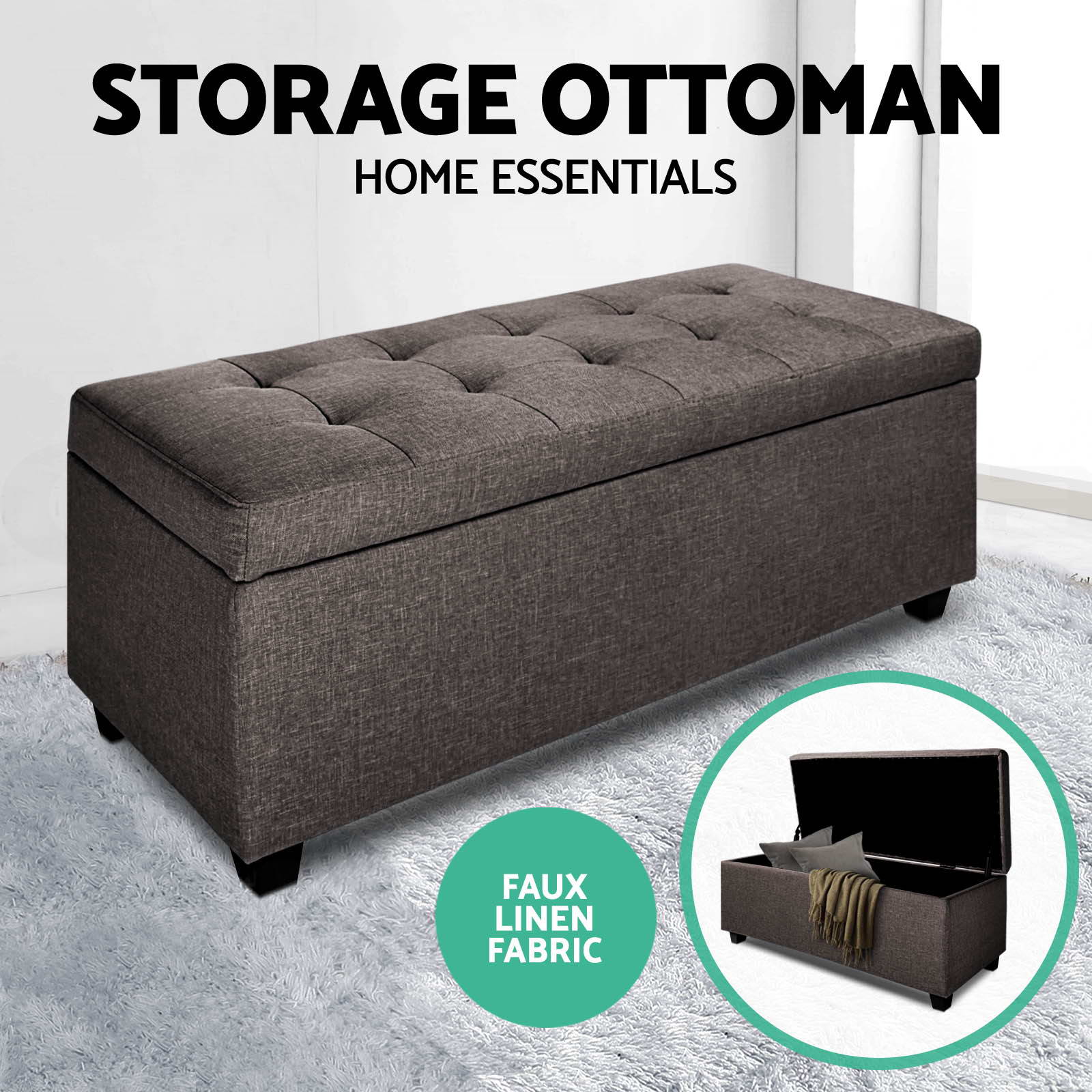 Blanket Box Storage Ottoman PU Leather Fabric Chest Toy Foot Stool Bed eBay