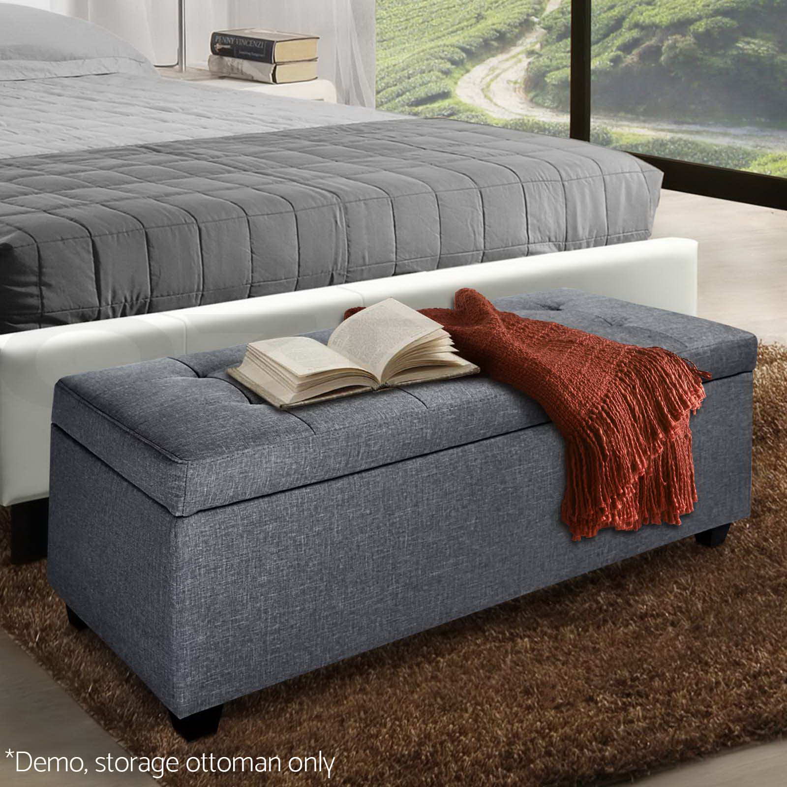 Blanket Box Storage Ottoman PU Leather Fabric Chest Toy Foot Stool Bed eBay