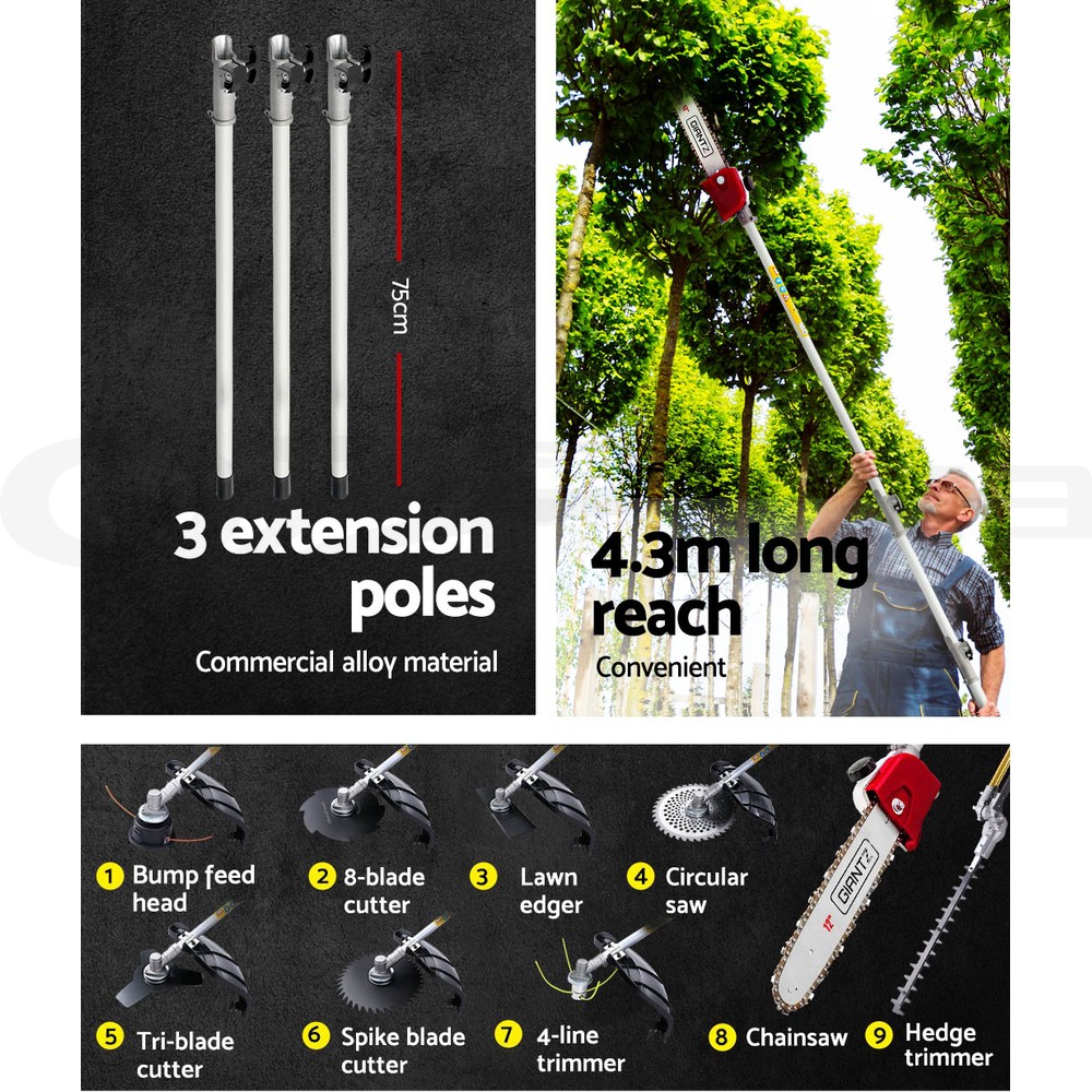 Giantz Petrol Pole Chainsaw 62CC Saw Trimmer Cutter Whipper Snipper Hedge Brush - Picture 60 of 74