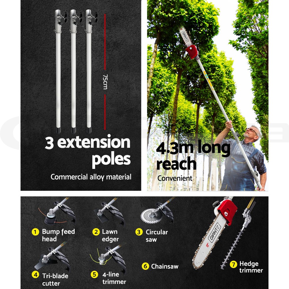 Giantz Petrol Pole Chainsaw 62CC Saw Trimmer Cutter Whipper Snipper Hedge Brush - Picture 49 of 74