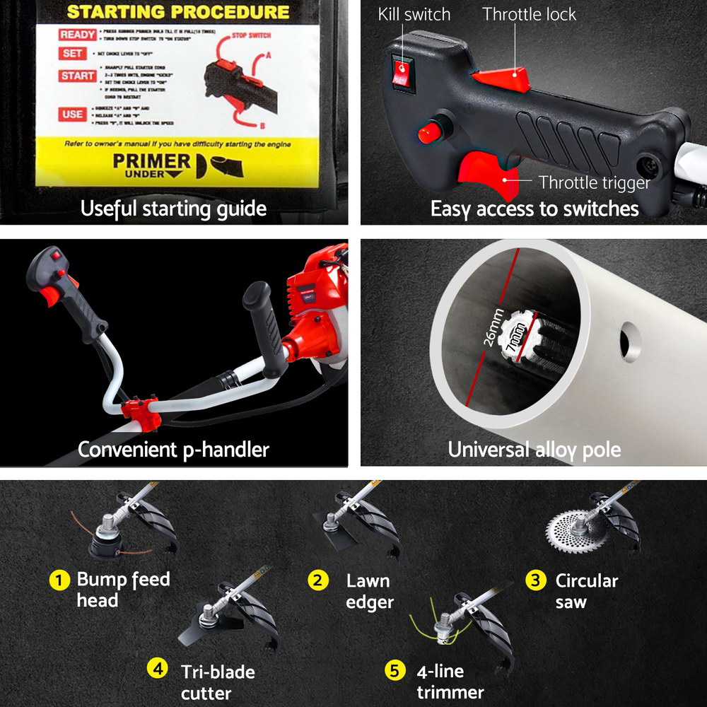 Giantz Petrol Pole Chainsaw 62CC Saw Trimmer Cutter Whipper Snipper Hedge Brush - Picture 28 of 74