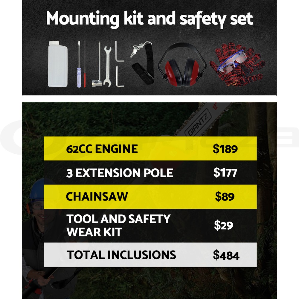 Giantz Pole Chainsaw Petrol Hedge Trimmer Pruner Chain Saw Multi Long Reach - Picture 43 of 88