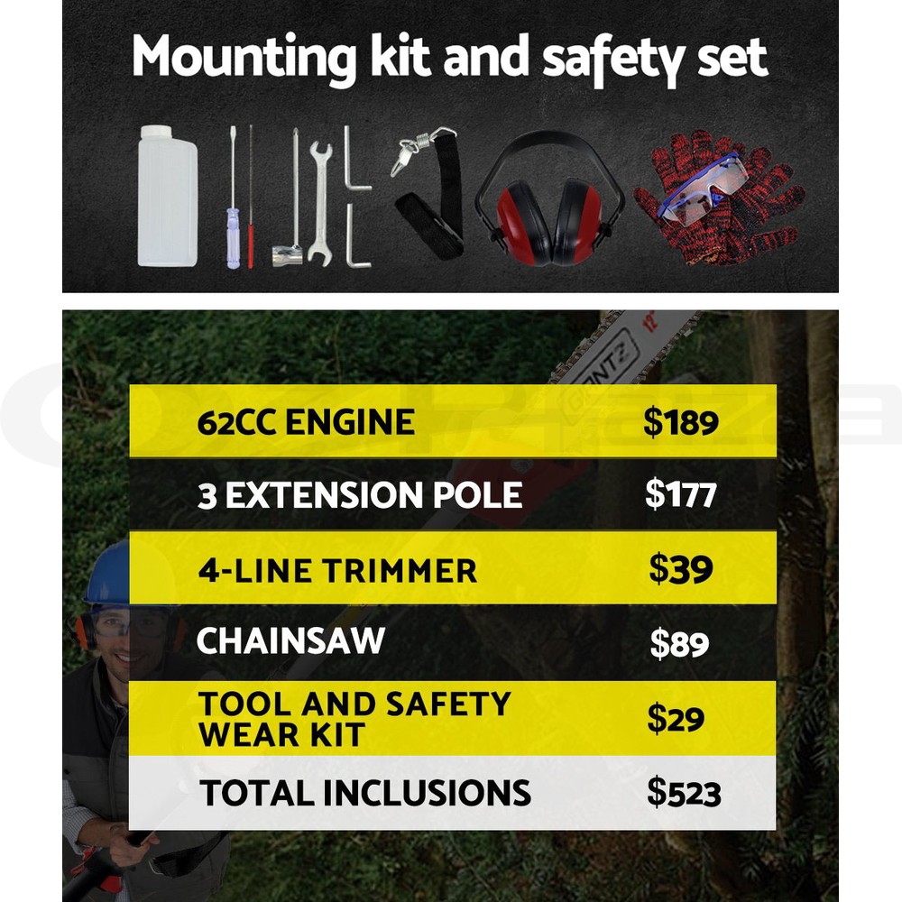 Giantz Pole Chainsaw Petrol Hedge Trimmer Pruner Chain Saw Multi Long Reach - Picture 21 of 88