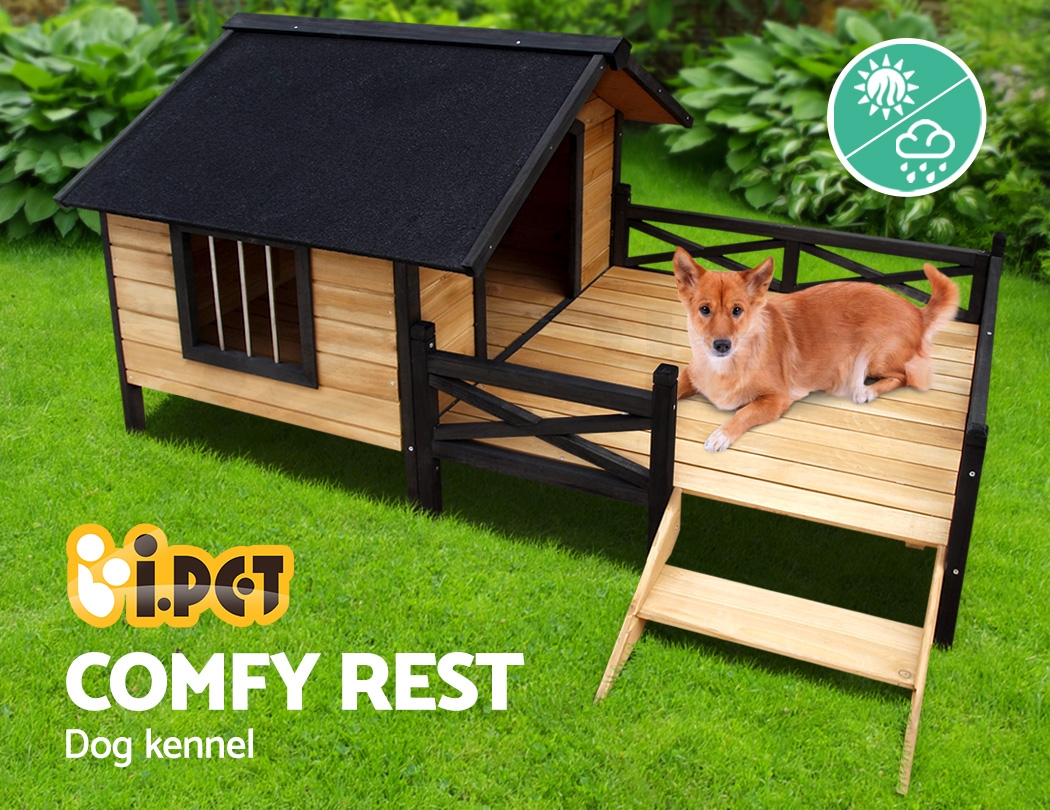 Pet Dog Kennel House with Patio Wooden Extra Large Timber Bed Porch