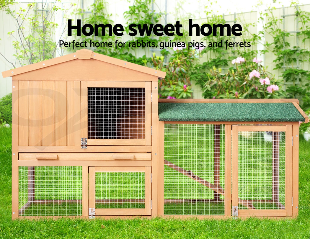 Rabbit Guinea Pig Hutch Wood Cage W/Trays Chicken Hen 