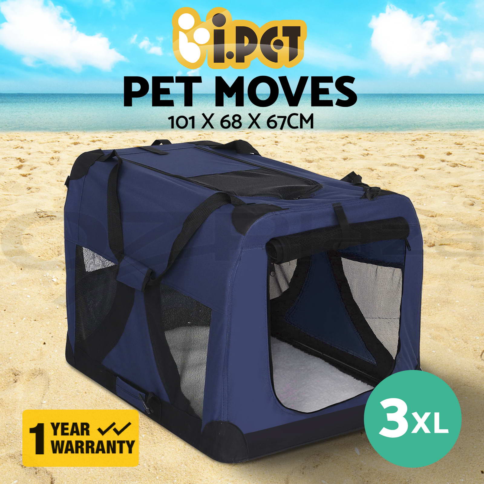 i.Pet Pet Dog Soft Crate Cat Portable Carrier Cage Kennel Foldable Blue