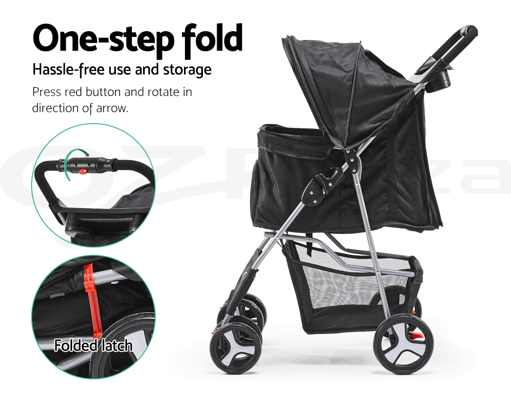 Pet Care i.Pet 4 Wheel Pet Stroller Black I Fastest