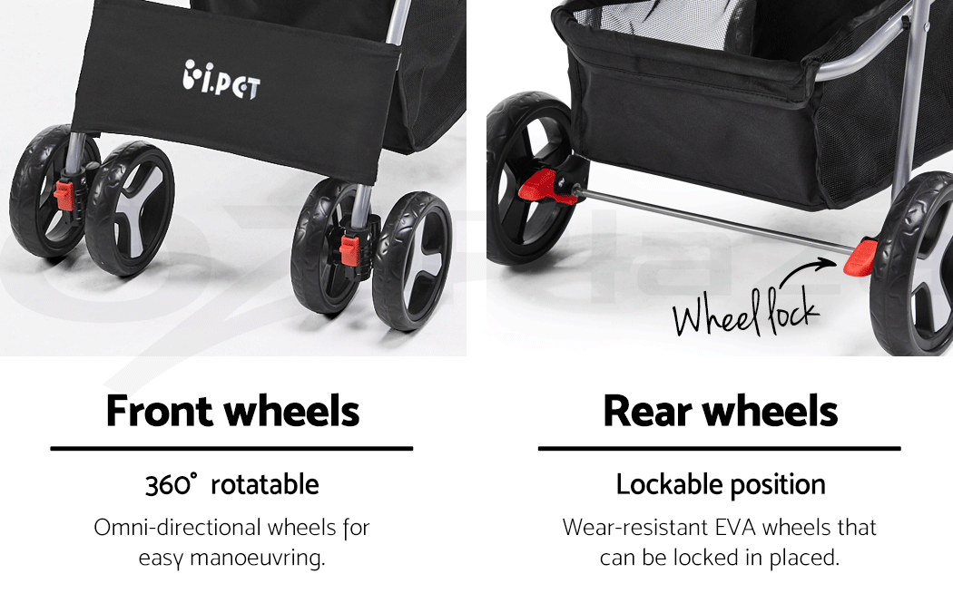 Pet Care i.Pet 4 Wheel Pet Stroller Black I Fastest