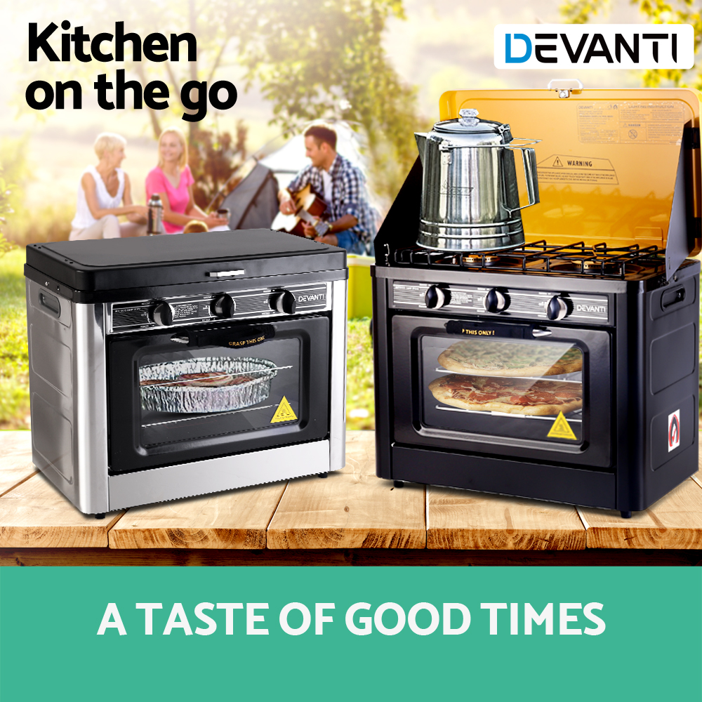 Devanti Portable Gas Oven Camping Cooking LPG 3 Burner Stove Stainless