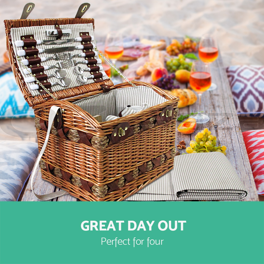 Alfresco Deluxe 2&4&6 Person Picnic Basket Baskets Insulated Bag