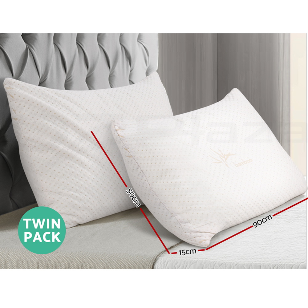 Giselle Bedding Twin Pack Shredded Memory Foam Pillow Bamboo Cover S/K Size - Picture 19 of 33