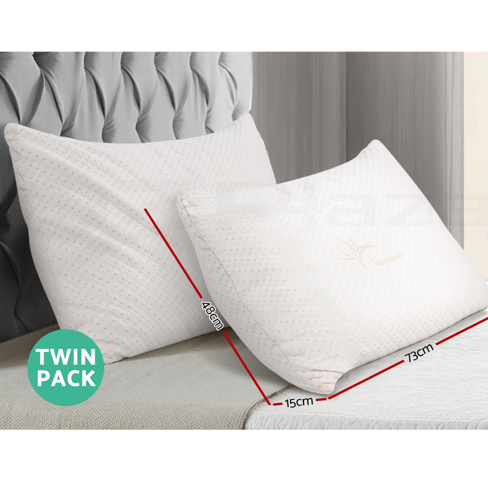 Giselle Bedding Twin Pack Shredded Memory Foam Pillow Bamboo Cover S/K Size - Picture 30 of 33