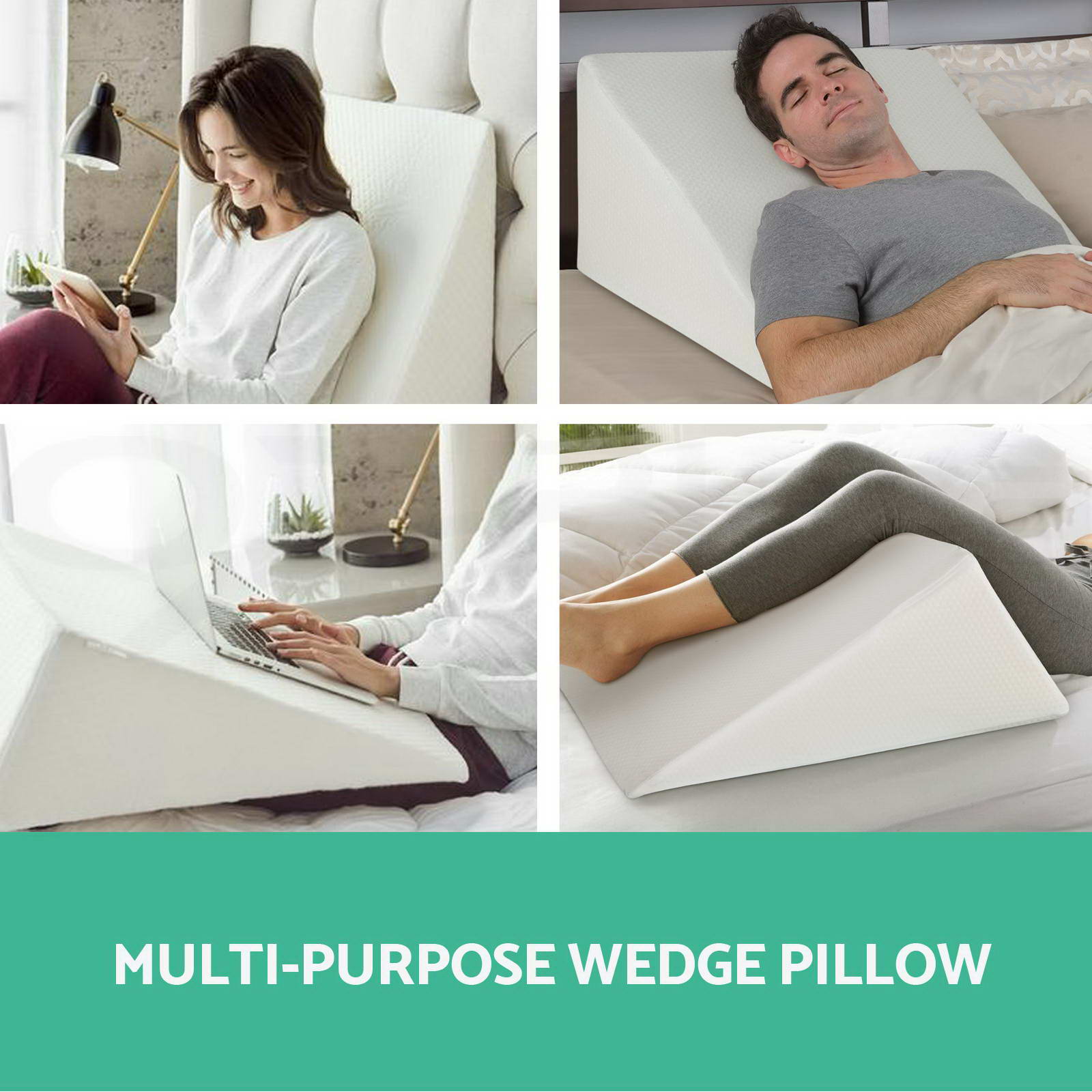 1x 2x Memory Foam Bed Wedge Pillow Cushion Neck Back ...