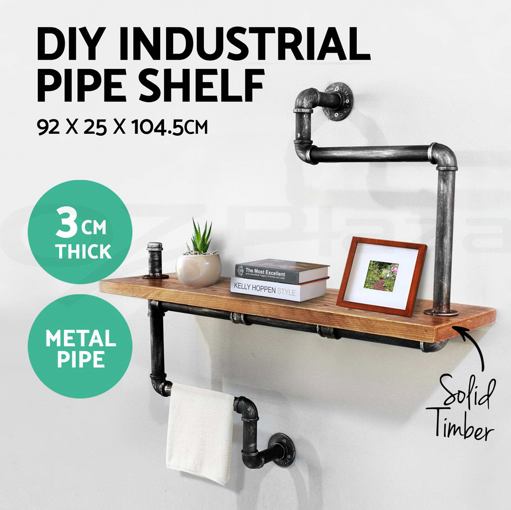 Rustic Industrial DIY Pipe Shelf Storage Shelves Bookshelf Wall Mount