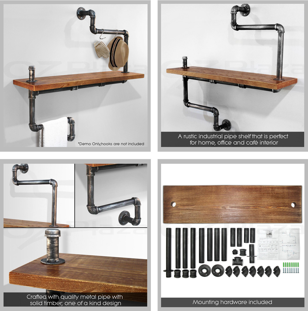 Rustic Industrial DIY Pipe Shelf Storage Shelves Bookshelf Wall Mount