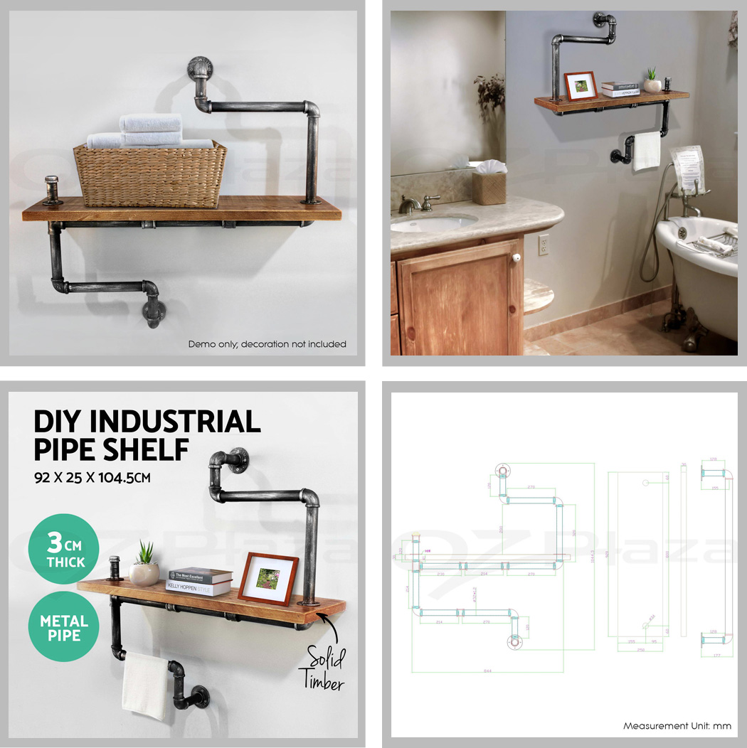 Rustic Industrial DIY Pipe Shelf Storage Shelves Bookshelf Wall Mount